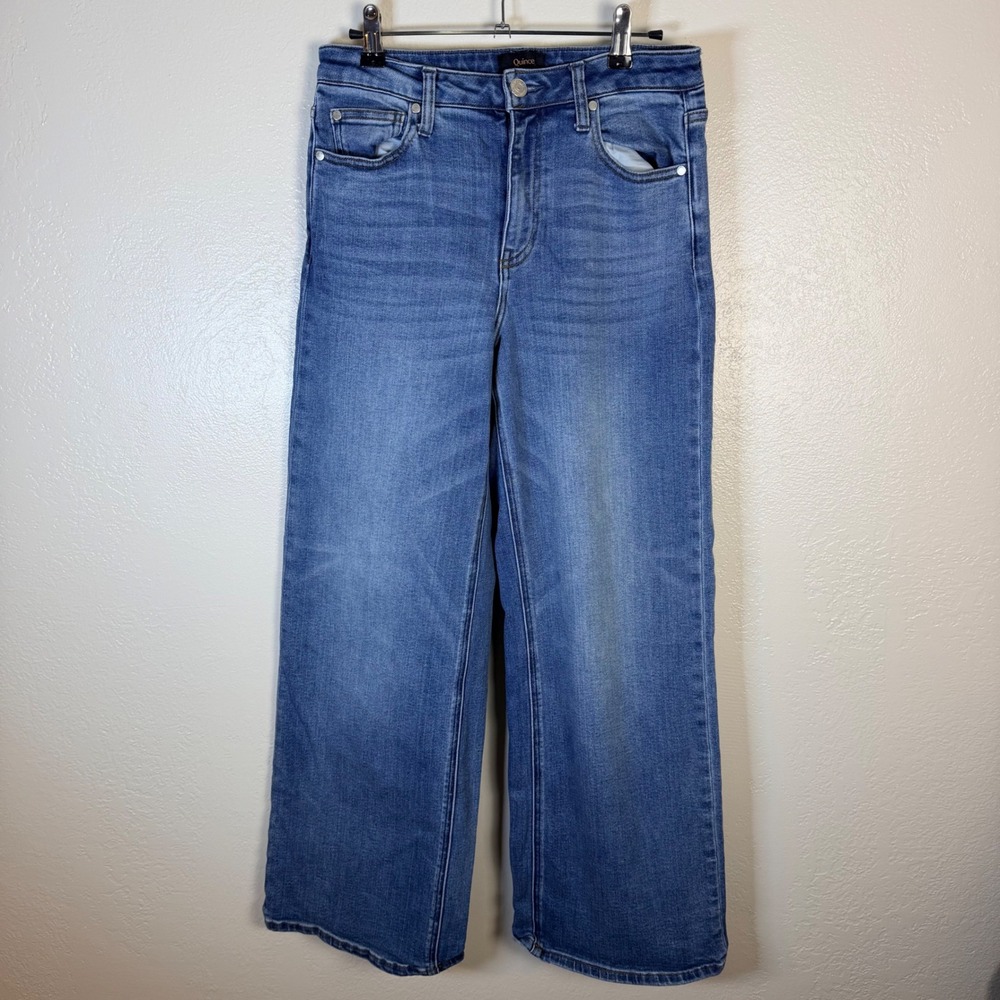 Quince Womens 29x20 Bella Stretch High Rise Wide Leg Jeans Medium Wash Blue